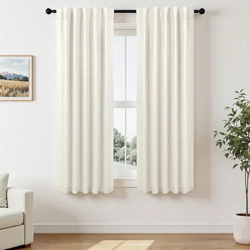 Vista 56 de Pitalk Cortinas cortas 100% opacas de lino para cafetería, 40 pulgadas de largo, 2 paneles, cortinas de puerta francesa para ventana, cortina