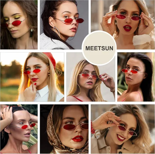 Vista 3 de MEETSUN Gafas de sol ovaladas pequeñas vintage de los años 90 para mujeres y hombres, marcos de metal, gafas góticas de diseñador