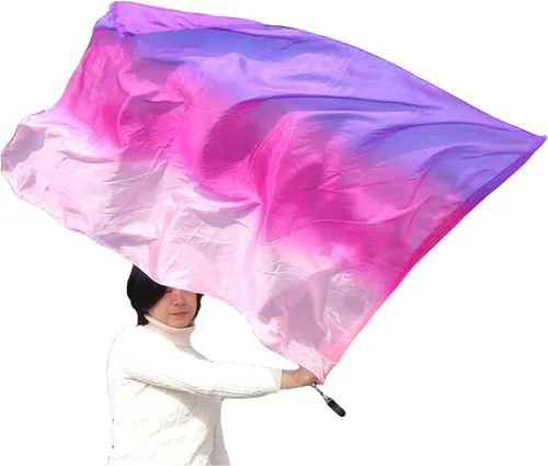 Vista 20 de Winged Sirenny Bandera de seda Poi, 50 pulgadas rectangular de seda giratoria, bandera de alabanza profética adoración adoración danza (aventura B)