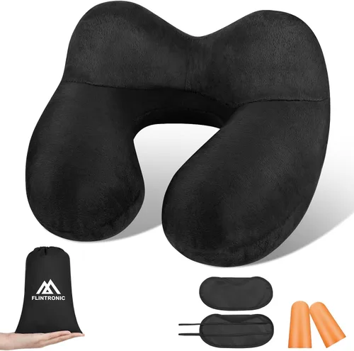 Vista 8 de flintronic Almohada inflable de viaje, almohada inflable de viaje para avión, soporte de cuello de terciopelo suave, almohada ergonómica ligera