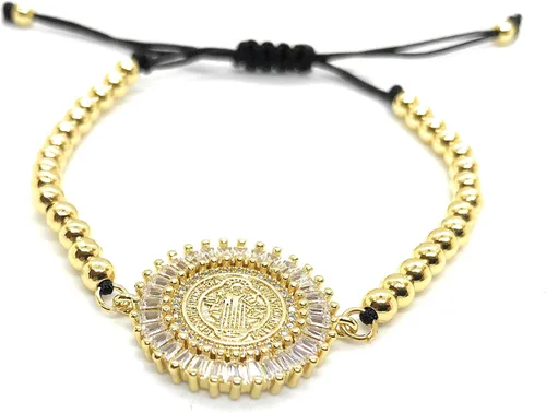 Vista 4 de Pulsera de cadena de oro de San Benito chapado en oro de 18 quilates con cadena ajustable