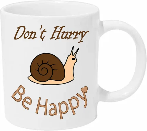 Vista 4 de Taza Don't Hurry Be Happy, diseño fresco de caracol, taza para amantes del café, café todo el día, café todos los días, Primero Café, relax, citas