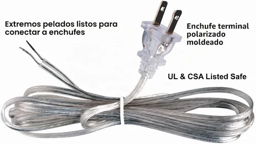 Vista 6 de Creative Hobbies Cable de lámpara plateado transparente, 8 pies de largo, SPT-1, calibre 18, cable de alimentación con certificación UL