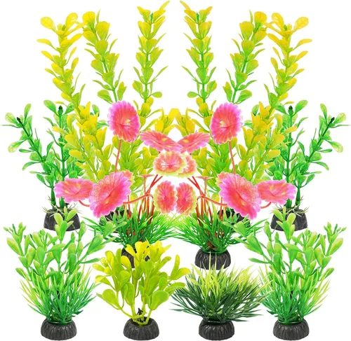 Vista 6 de AQUANEAT Plantas artificiales para peceras, decoraciones de acuario de plástico, accesorios verdes, 10