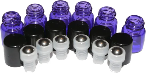 Vista 3 de 100 piezas de 0.0 fl oz (1/4 dram), mini botella de rodillo de acero inoxidable de vidrio morado de 1 cc, botella de aceite esencial pequeña