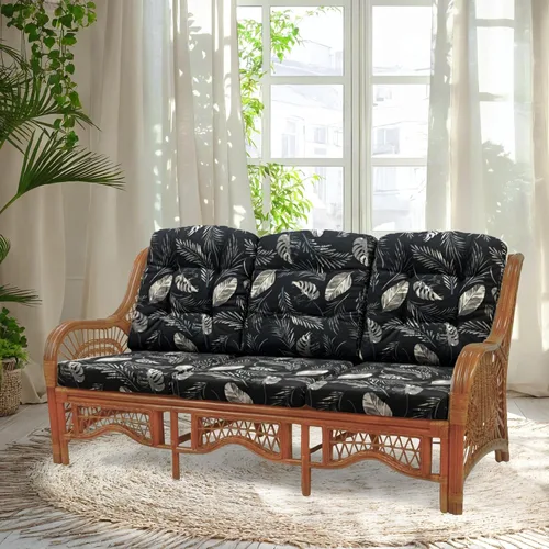 Vista 19 de Malibu Lounge Sofá de tres plazas de mimbre de ratán natural, diseño hecho a mano (cojines marrón claro, colonial)