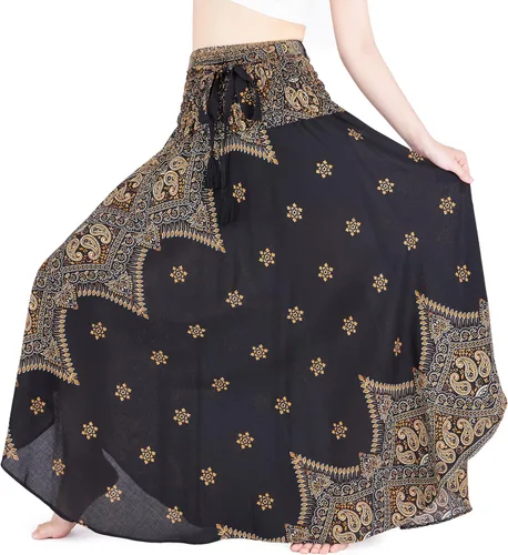 Vista 23 de Lannaclothesdesign - Falda larga para mujer de estilo bohemio, gitano, hippie, ropa de falda boho Rosa doble negra