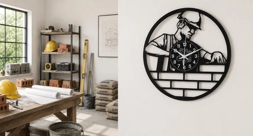 Vista 6 de Herramientas de trabajo de reloj de pared Diseño para constructores Decoración de taller