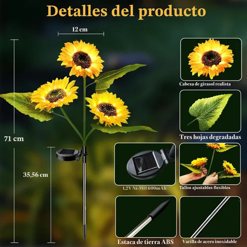 Vista 2 de Luces de jardín alimentadas por energía solar, paquete de 3 luces solares para exteriores con 9 girasoles más grandes, impermeables, realistas