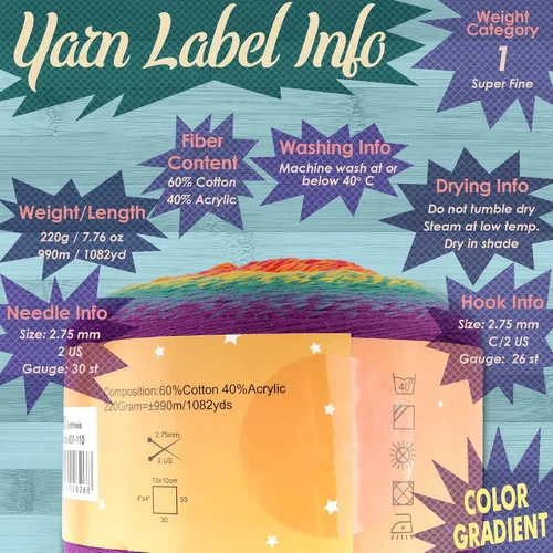 Vista 5 de JubileeYarn - Hilo Ombré Blast (7.76 oz/torta de algodón para bebé, 1 torta)