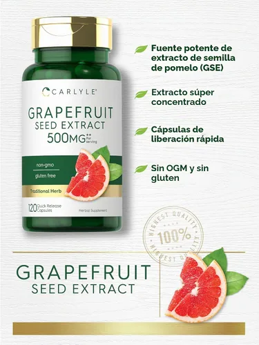 Vista 3 de Carlyle Extracto de semilla de pomelo 120 cápsulas Máxima fuerza Sin OMG, sin gluten