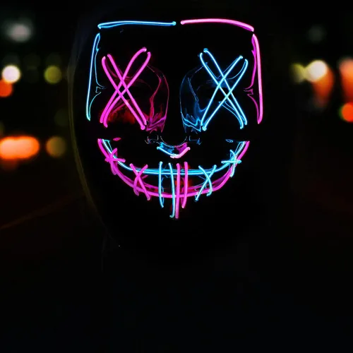 Vista 6 de Máscara de Halloween con luz LED, máscara de miedo de purga con alambre EL, para cosplay, fiestas de disfraces, fiestas de disfraces para niños