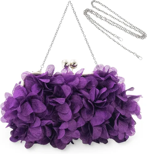 Vista 10 de Elegante bolso de noche para mujer, pequeño bolso de mano floral con cadena desmontable para bodas, fiestas, bailes de graduación