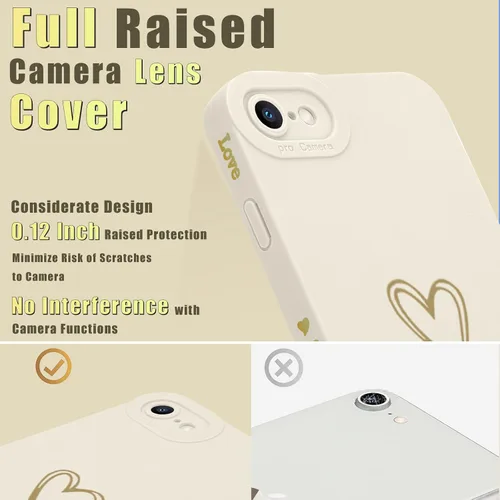 Vista 3 de Teageo - Funda bonita para iPhone SE 2022, SE 2020, iPhone 7, iPhone 8, beige For Women Girls, Luxury Heart Phone Case