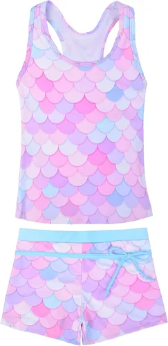 Vista 11 de JerrisApparel Traje de baño de dos piezas para niñas de verano con boyshort, diseño de tankini estrella de mar aqua