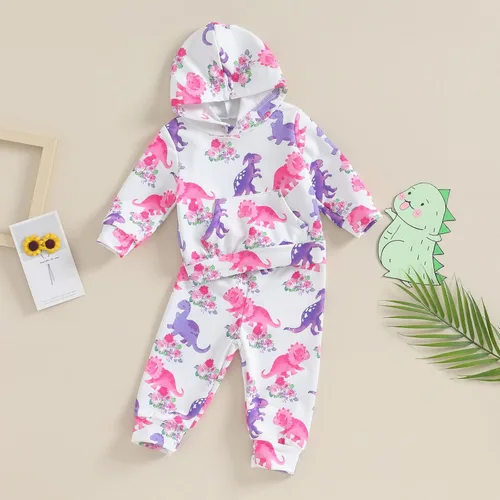 Vista 3 de Karwuiio Conjunto de 2 piezas para bebé recién nacido, sudadera con capucha y pantalones, ropa de otoño e invierno