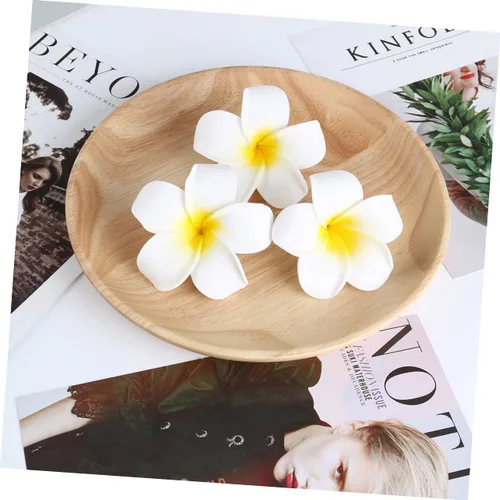 Vista 3 de FOMIYES 25 horquillas Frangipani para mujer, pinzas de pelo de flores de simulación, pinzas negras para novia, para playa, bodas, fiestas