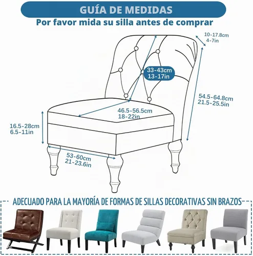 Vista 5 de Funda para Silla de Acento sin Brazos, Funda Elástica para Silla Súper Ajuste, Funda Protectora de Muebles para Silla sin Brazos para Sala de Estar