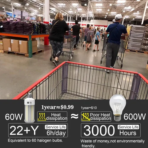 Vista 4 de NS Bombillas LED de maíz de 9000 lúmenes, superbrillantes (equivalente a 600 W), A19 60W E26 5000K luz diurna, ahorro de energía del 90%,