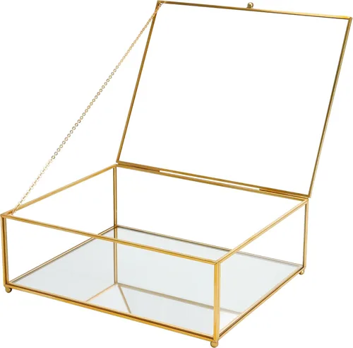 Vista 9 de REDHUGO Cajas grandes de vidrio para exhibición hechas a mano, parte inferior con espejo, caja de joyería de cristal con tapa, para libros, fotos