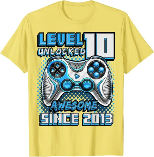 Vista 37 de Level 10 Unlocked Awesome 2013 Video Game 10th Birthday Boy T-Shirt, Negro