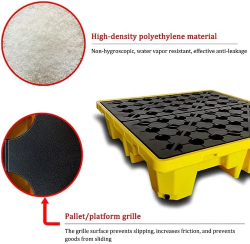 Vista 5 de Industrial Spill Containment Pallet Tray - 2Pc Modular Sump with Drain & Grating Heavy-Duty Bucket Tray for Sliquid Storage/Yellow-1Pcs/121 * 61 *