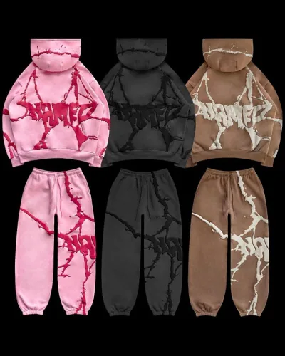 Vista 6 de Batufary Conjunto de sudaderas con capucha con estampado de letras de hip hop, Y2k Street Suelta, unisex, sudadera con capucha