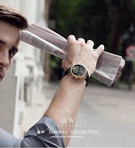 Vista 6 de Luxury Mens Big Dial Chronograph Sapphire Glass Waterproof Quartz Black Leather Gold Watches