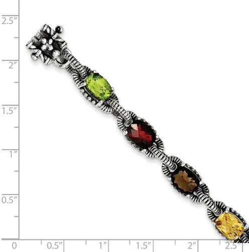 Vista 2 de Jewels By Lux Pulsera de plata de ley amatista, citrino, granate, peridoto y cuarzo ahumado, 7 25 inch, Plata de ley, Peridoto Granate cuarzo ahumado