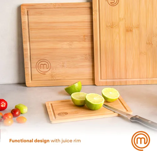 Vista 4 de MasterChef Tablas de cortar de bambú para cocina, juego de 3 tablas de cortar de madera, superficie natural, orgánica y segura para alimentos