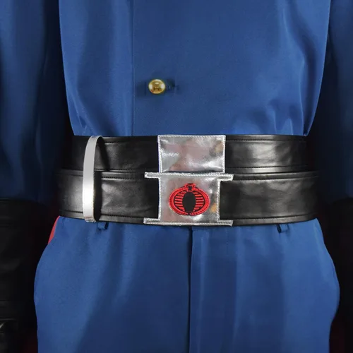 Vista 4 de Cobra Commander - Disfraz de uniforme azul para adultos, chaqueta con cinturón para Halloween y cosplay