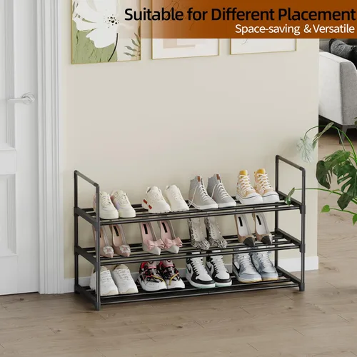 Vista 5 de Zapatero de 3 niveles, organizador de zapatos resistente, estante de almacenamiento de zapatos, perfecto para entrada de puerta delantera, armario