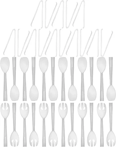Vista 10 de Party Essentials Kit de utensilios de plástico para servir bufé, cucharas, tenedores, pinzas, 20 piezas, color negro