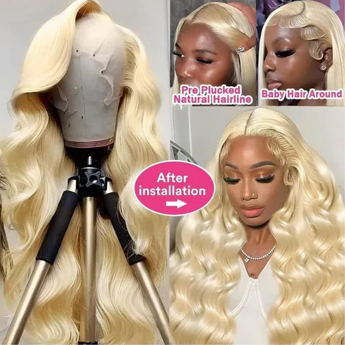 Vista 4 de Lemoda Peluca de cabello humano 613 con encaje frontal de 13 x 6, peluca de encaje transparente HD de 13 x 6, predepilada, densidad 180, cabello