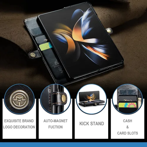 Vista 7 de Kowauri Funda para Samsung Galaxy Z Fold 4 5G, piel sintética, tipo cartera, con tarjetero y función atril, cierre magnético, protección a prueba