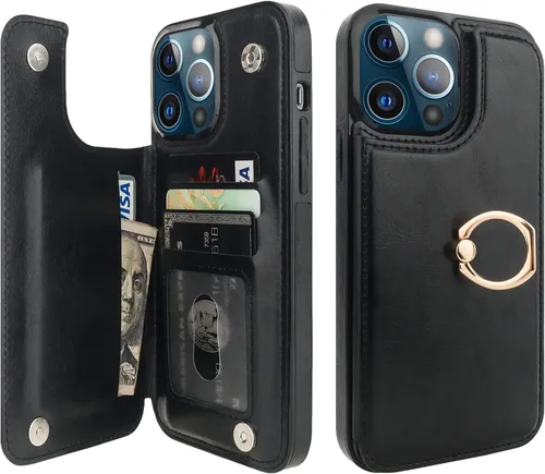 Vista 17 de ONETOP Funda tipo cartera para iPhone 13 con soporte para tarjetas, anillo de rotación de 360°, bloqueo RFID, doble cierre magnético, a prueba