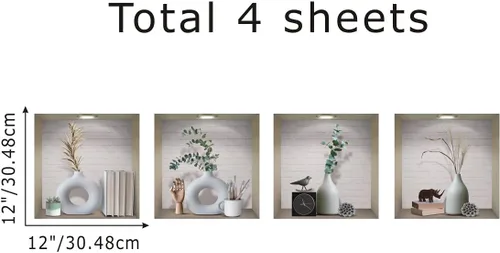 Vista 5 de IARTTOP Calcomanía mágica de pared de jarrón 3D, elegante calcomanía de pared de jarrones blancos, calcomanías de plantas verdes vintage
