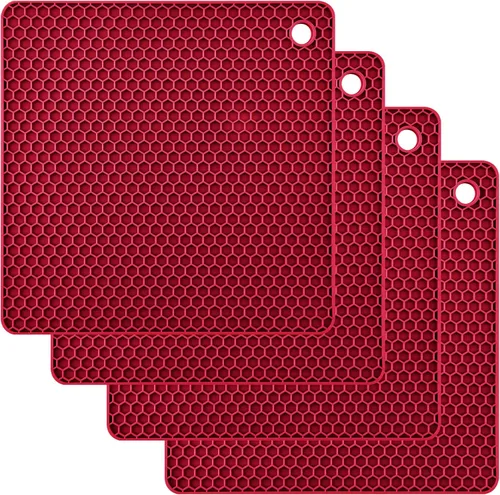 Vista 15 de Juego de 2 salvamanteles de silicona de 9 x 12 pulgadas, multiuso, antideslizantes, flexibles, duraderos, resistentes al calor, color rojo, verde