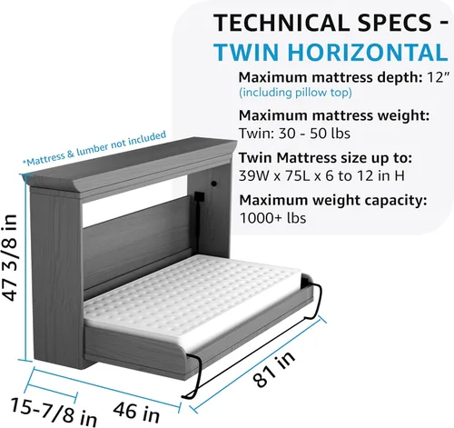 Vista 2 de Create-A-Bed Kit de Cama Murphy Deluxe Tamaño Twin, Horizontal
