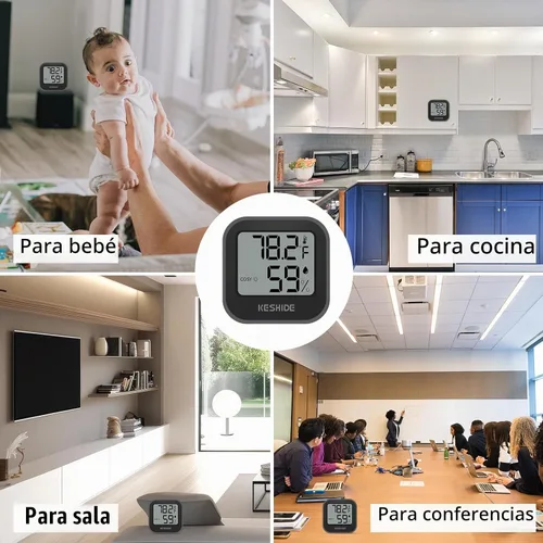 Vista 5 de Termómetro higrómetro digital para temperatura ambiente, medidor de humedad, termómetro interior, calibración de precisión, sensor de temperatura