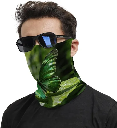 Vista 2 de Butterfly-Green Face Scarf Cover Ear Loop Hole,Outdoors Face Mask for Women Men Sports Yoga Running Hiking Ski Snowboard,Cooling Neck Shield Scarf