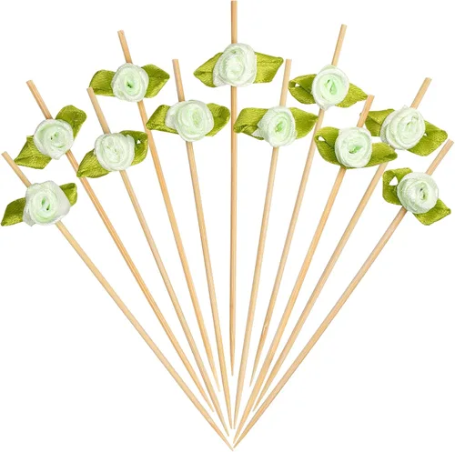Vista 9 de Minisland Palillos de cóctel de flores de rosas multicolores, palillos de bambú de 4.7 pulgadas de largo para aperitivos, despedida de soltera