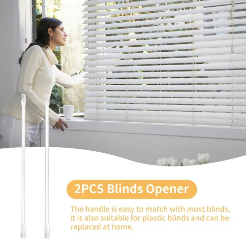 Vista 4 de 2 piezas de repuesto para vara ciega vertical, barra inclinable de acrílico transparente con ganchos, abridor largo para ventana (17 pulgadas)