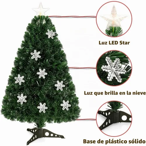 Vista 7 de Goplus Árbol de Navidad artificial de fibra óptica preiluminado de 3 pies, con luces LED multicolor y copos de nieve (3 pies)