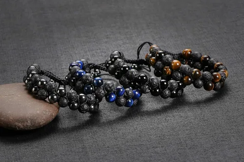 Vista 7 de Top Plaza - Brazalete difusor de aceites esenciales para hombres y mujeres, 8 mm, roca de lava, cuerda trenzada, piedra natural, abalorios de yoga