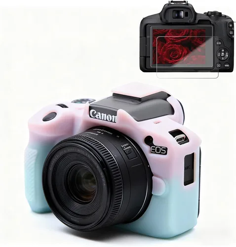 Vista 9 de Funda para cámara Canon EOS R50, funda protectora de silicona suave, antiarañazos, funda ajustada delgada con accesorios de protector de pantalla