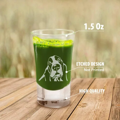 Vista 3 de WIRESTER Vaso de chupito de 1.5 onzas con base pesada, vaso de chupito transparente para whisky, vodka - Basset Hound Dog