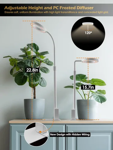 Vista 6 de Luz de cultivo con soporte, luz LED para plantas de interior, lámpara de cultivo de espectro completo, altura ajustable (blanco, 12 W)