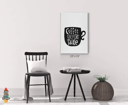Vista 3 de HB Art Design Taza de café antes de talkie en blanco y negro, arte de pared, decoración de cafetería, decoración de pared de cocina, comedor