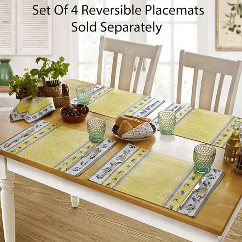 Vista 6 de Home Bargains Plus Juego de 8 servilletas Olivier con estampado de oliva amarillo y gris, resistente a las manchas y al agua, diseño de país francés